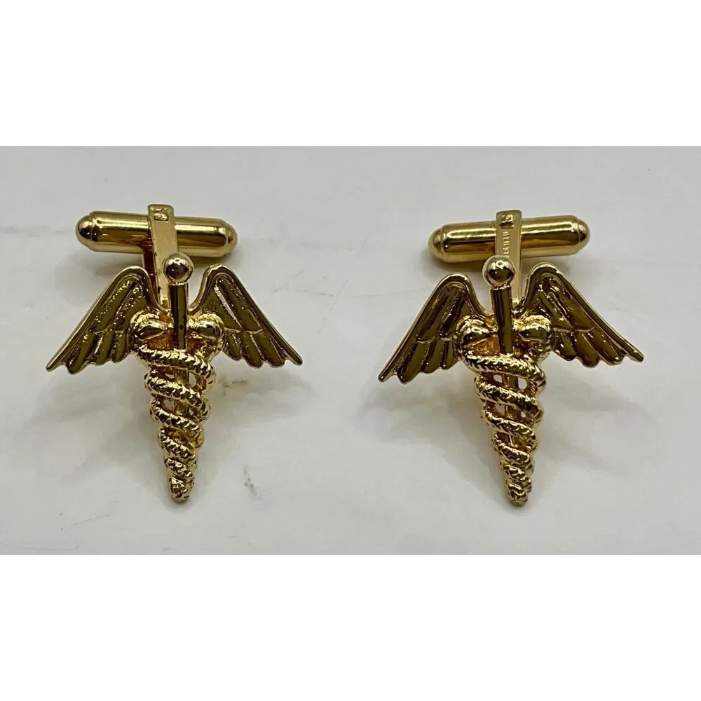 Vintage Sterling Silver Gold Tone Medical Caduceus Cufflinks 9gr